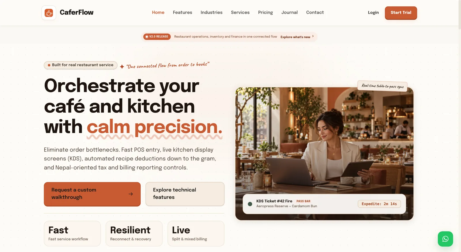 CaferFlow official website homepage preview